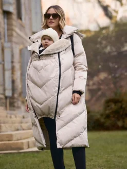 Jassen En Jacks|Moederschap*Seraphine - Lange 3-In-1 Zwangerschaps- en Draagjas Puffa Coat Taupe-grijs