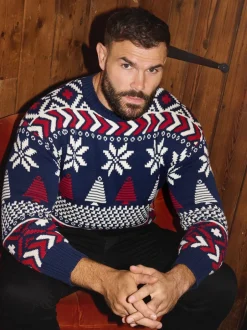 Gebreide Kleding*The Little Tailor Blauwe Kerstmis Multicolour Fairisle Katoenen Trui