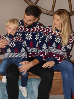 Gebreide Kleding*The Little Tailor Blauwe Kerstmis Multicolour Fairisle Katoenen Trui