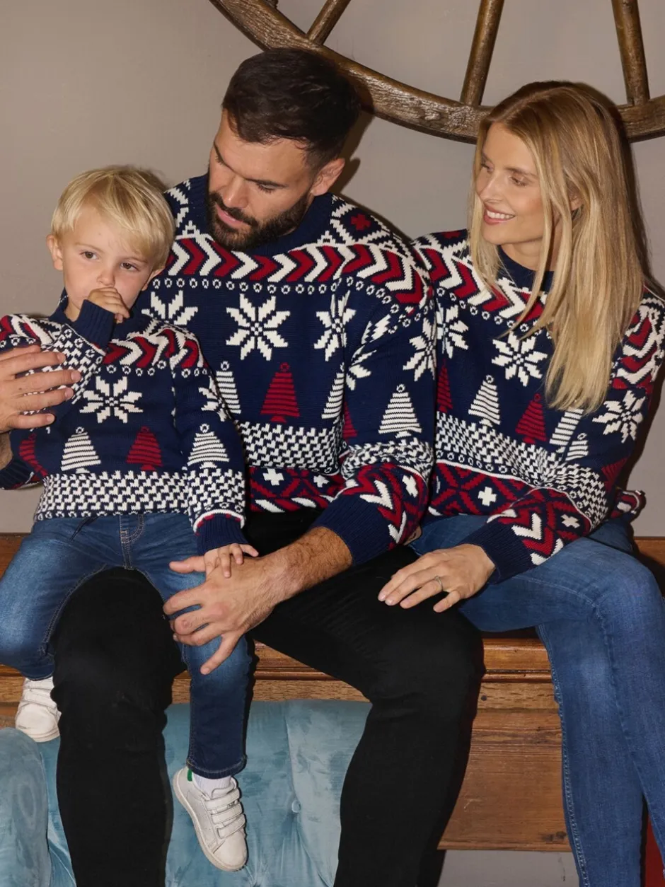 Gebreide Kleding*The Little Tailor Blauwe Kerstmis Multicolour Fairisle Katoenen Trui