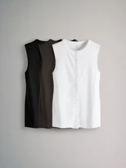 Tops En T-Shirts|The Set 3 Pack Button Through Ribbed Vests