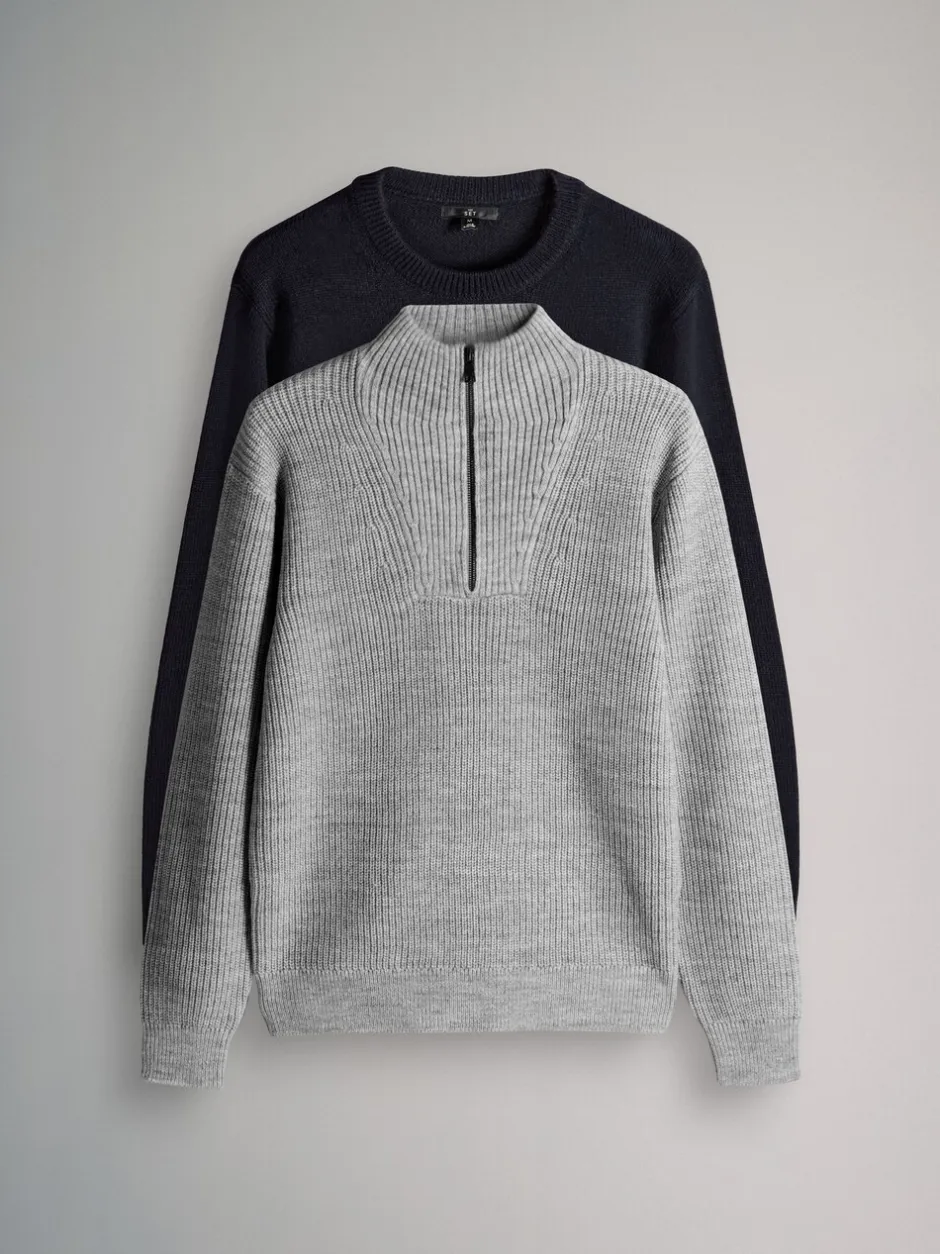 Gebreide Kleding|The Set 2 Pack Cable Knit and Zip Neck Jumpers