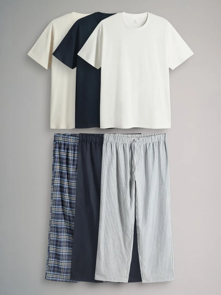 Pyjama's|Loungewear|The Set 3 Pack Jersey T-Shirt and Flannel Pyjamas