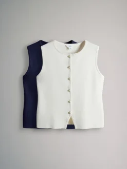 Kostuums En Werkkleding*The Set 2 Pack Knitted Gold Button Vests