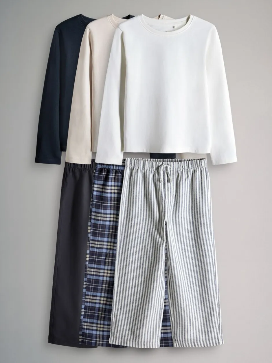 Pyjama's*The Set Long Sleeve Cotton Jersey T-Shirt and Woven Bottom Pyjamas Set