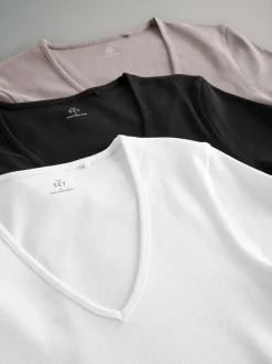 Tops En T-Shirts*The Set verpakking van 3 geribbelde T-shirts met korte mouwen en V-hals