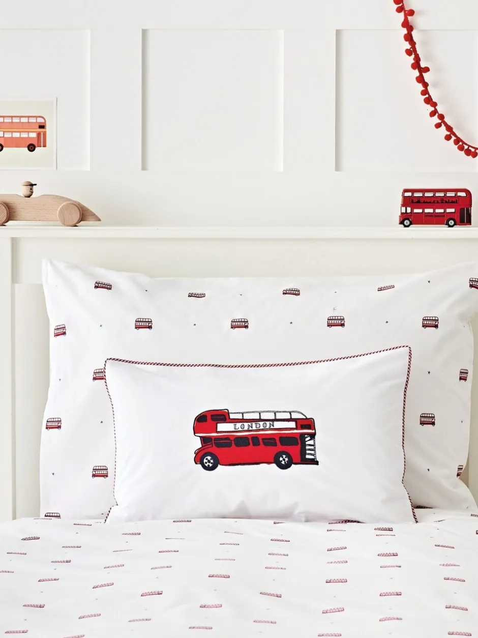 Merkbeddengoed|The White Company London Bus eenpersoons 100% katoenen kussensloop en Dekbedovertrekset