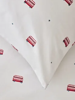 Merkbeddengoed|The White Company London Bus eenpersoons 100% katoenen kussensloop en Dekbedovertrekset