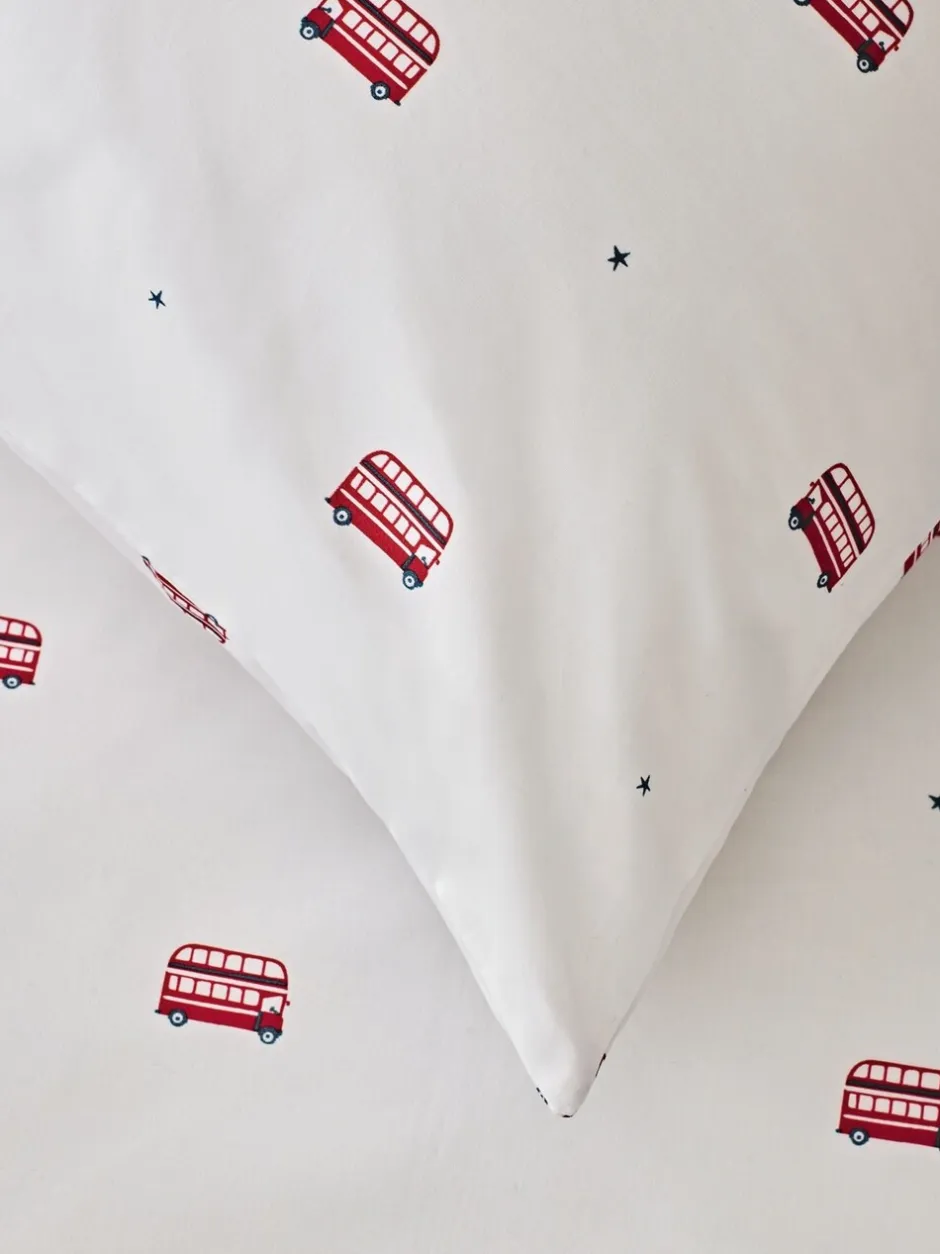 Merkbeddengoed|The White Company London Bus eenpersoons 100% katoenen kussensloop en Dekbedovertrekset
