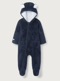 Rompertjes En Tuinbroeken|The White Company marineblauwe romper van fleece