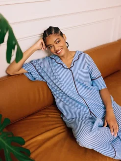 Pyjama's*Their Nibs Skinny Stripe Cotton Voile Oversized Long Pyjamas Set