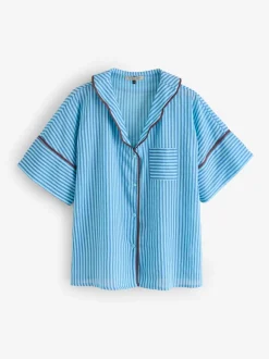 Pyjama's*Their Nibs Skinny Stripe Cotton Voile Oversized Long Pyjamas Set