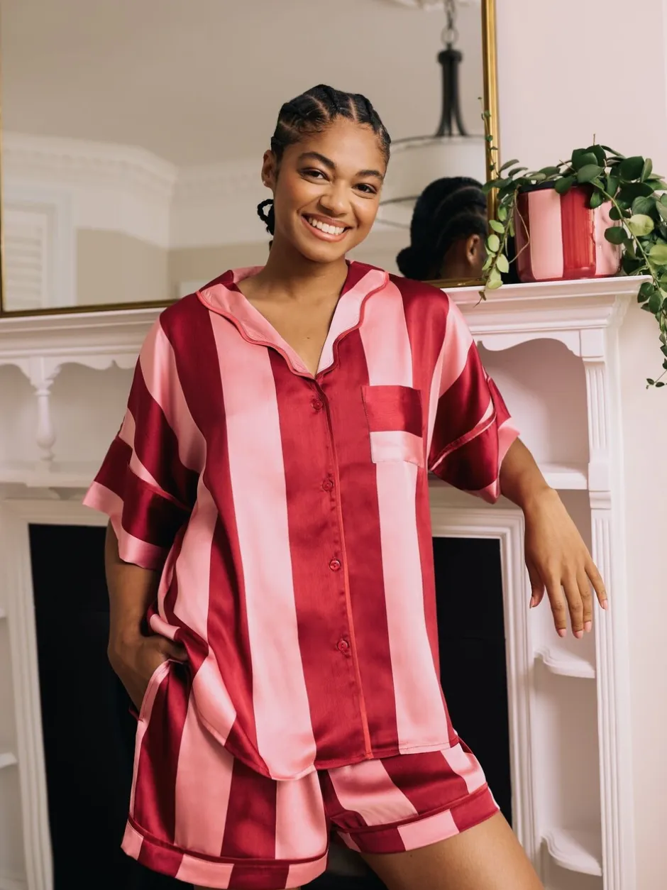 Pyjama's|Loungewear*Their Nibs Stripe Satin Oversized Short Pyjamas Set