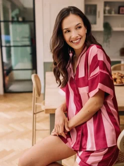 Pyjama's|Loungewear*Their Nibs Stripe Satin Oversized Short Pyjamas Set