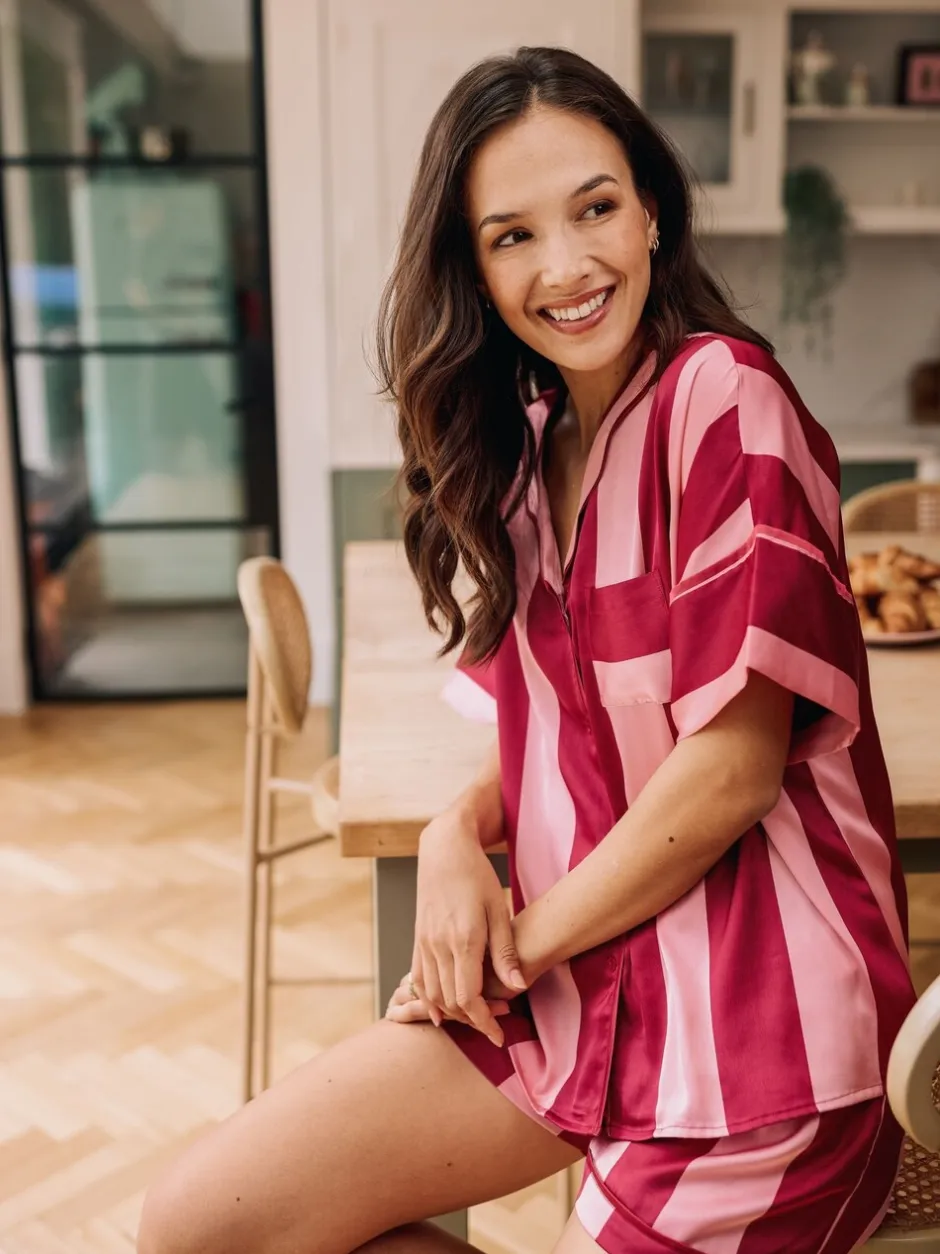 Pyjama's|Loungewear*Their Nibs Stripe Satin Oversized Short Pyjamas Set
