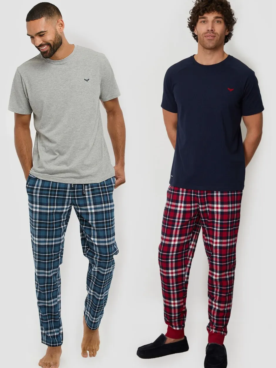 Pyjama's|Threadbare Short Sleeve T-Shirt & Check Trousers Pyjamas Set 2 Pack