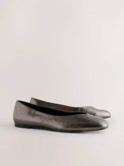 Lage Schoenen|Next - Forever Comfort® Leather Square Toe Ballerina Flats Tin