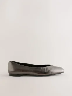 Lage Schoenen|Next - Forever Comfort® Leather Square Toe Ballerina Flats Tin