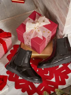 Boots|Toezone Amara Meisjes Zwarte lakleren Boots met elastische inzet en rits