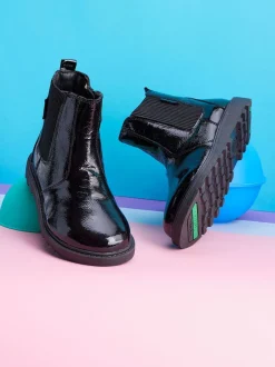 Boots|Toezone Amara Meisjes Zwarte lakleren Boots met elastische inzet en rits