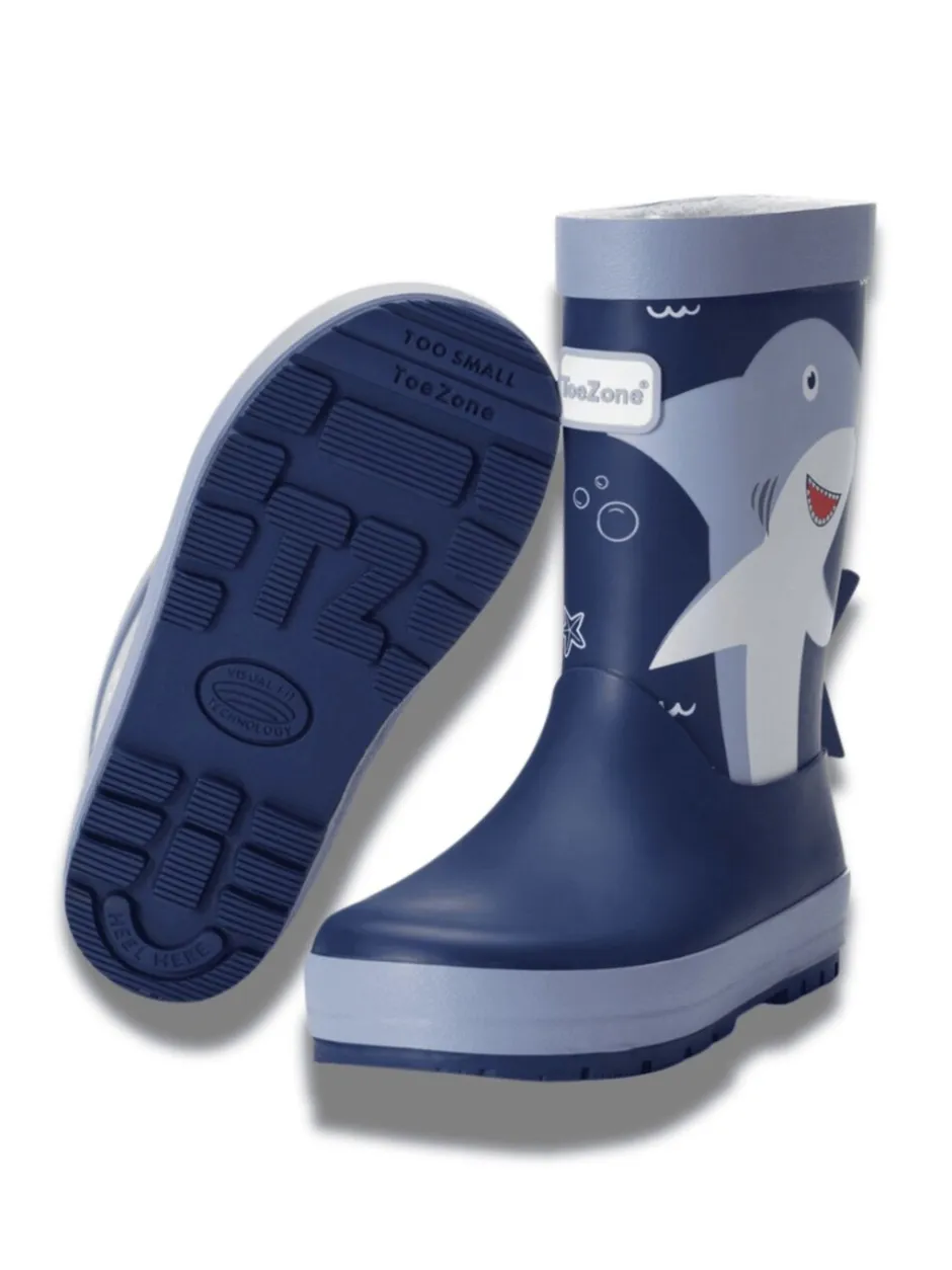 Laarzen|Toezone Boys Blue Shark Waterproof Wellies