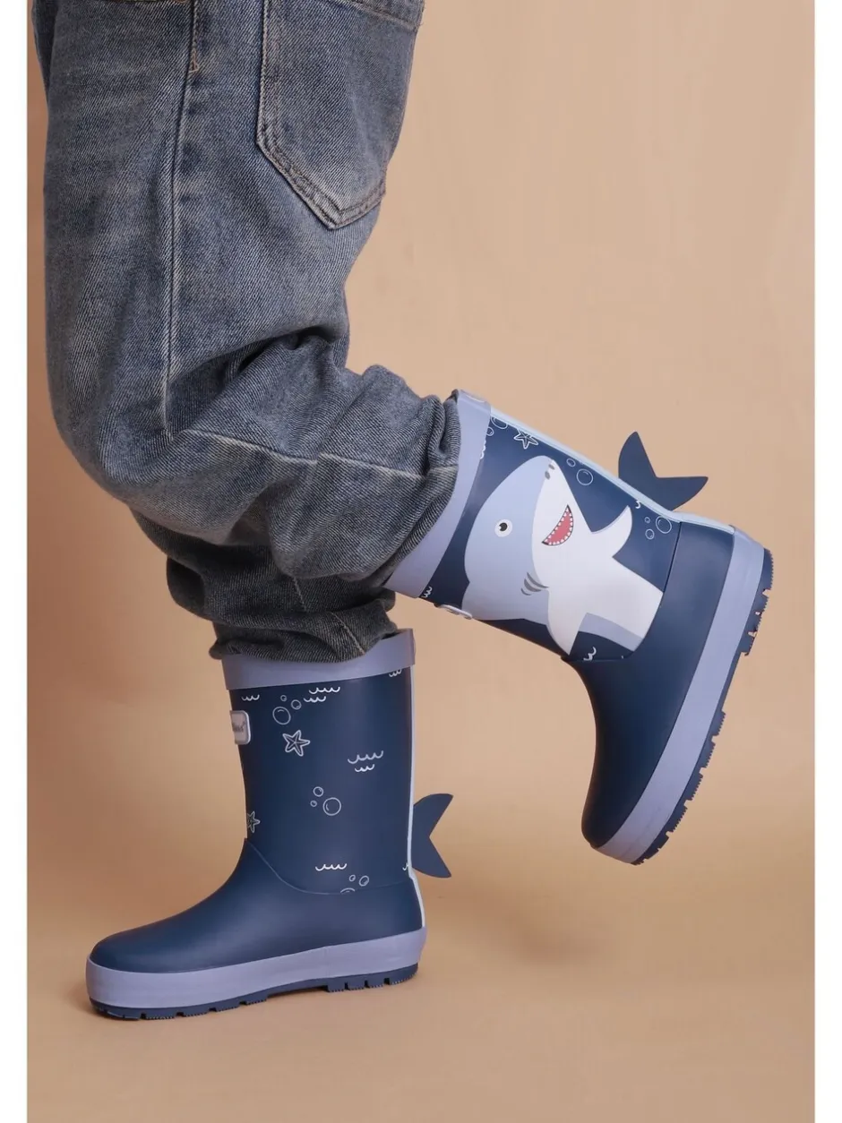 Laarzen|Toezone Boys Blue Shark Waterproof Wellies