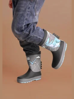 Laarzen*Toezone Boys Grey Dinosaur Waterproof Wellies
