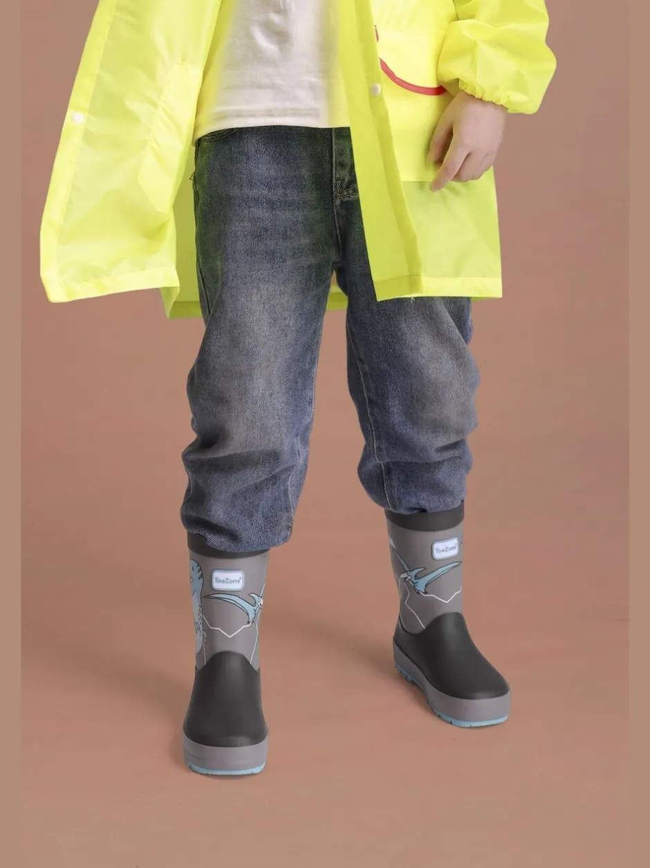 Laarzen*Toezone Boys Grey Dinosaur Waterproof Wellies
