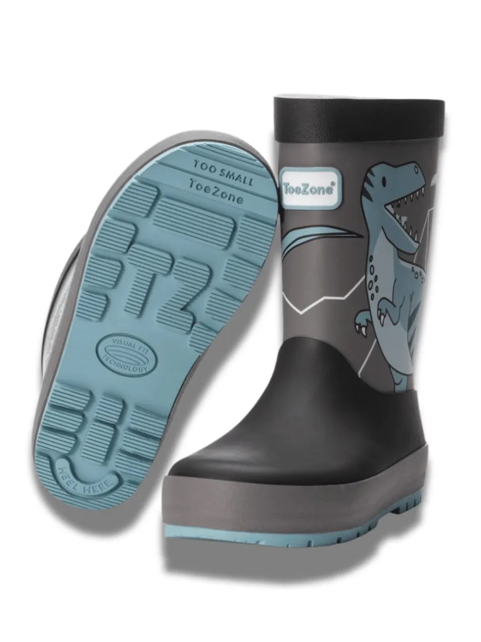 Laarzen*Toezone Boys Grey Dinosaur Waterproof Wellies