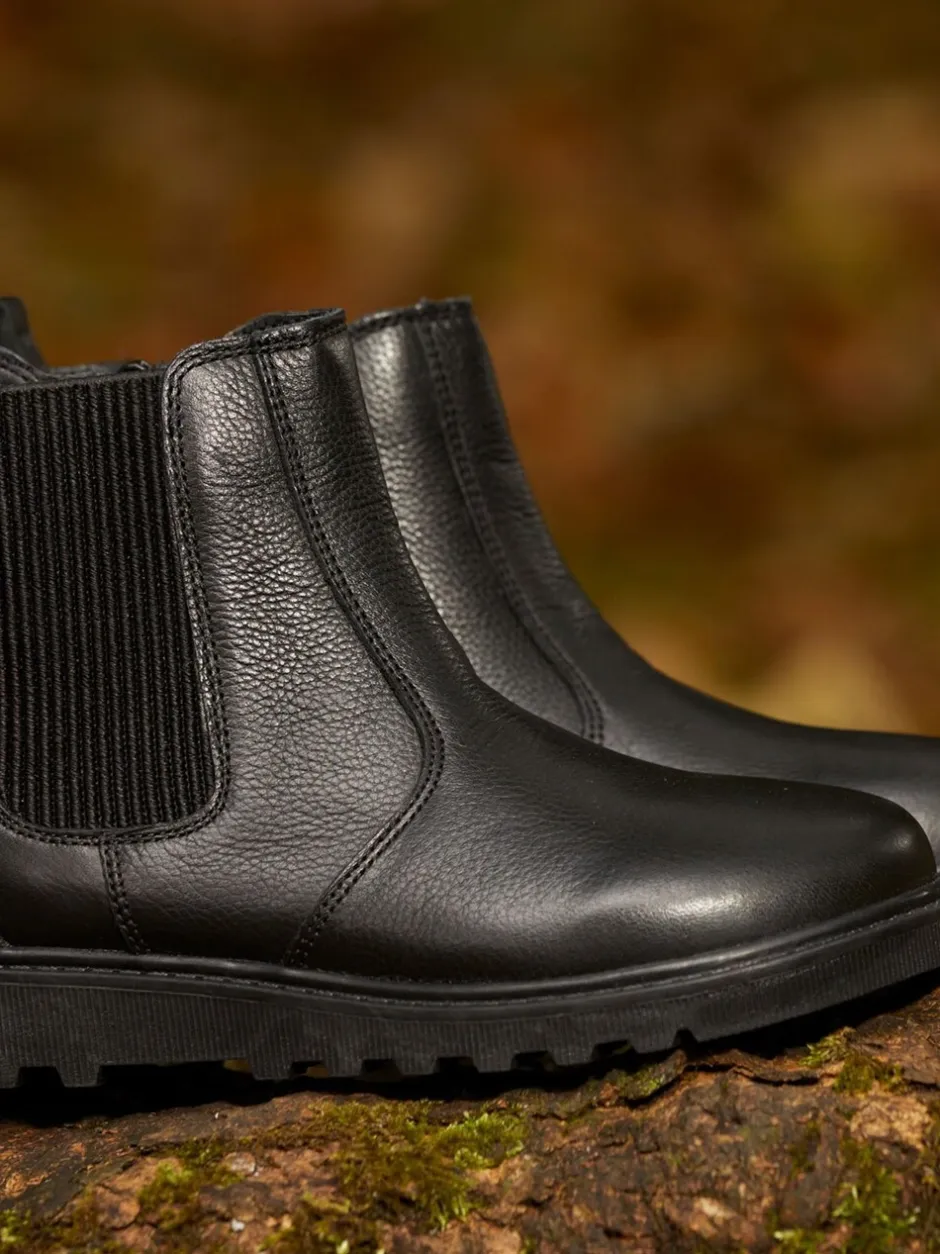 Boots*Toezone Dakota Boys leren elastische inzet en zwarte enkellaarzen met rits