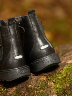 Boots*Toezone Dakota Boys leren elastische inzet en zwarte enkellaarzen met rits