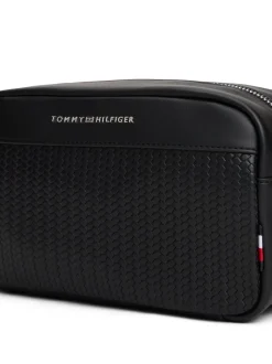Tassen|Tommy Hilfiger toilettas met metalen logo en geweven paneel