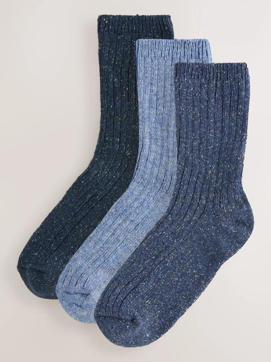 Sokken En Panty's*Next Tonaal blauw - Thermische enkelsokken van wol-zijdemix verpakking van 3