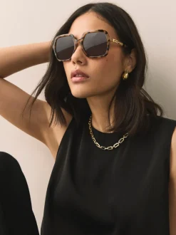 Zonnebril|Next Tortoise bruin - Square Chain Arm Sunglasses