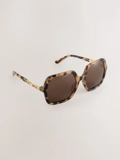 Zonnebril|Next Tortoise bruin - Square Chain Arm Sunglasses