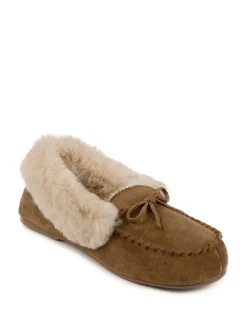 Pantoffels|Totes - Isotoner - Echt suède moccasinpantoffels met imitatiebontvoering voor dames