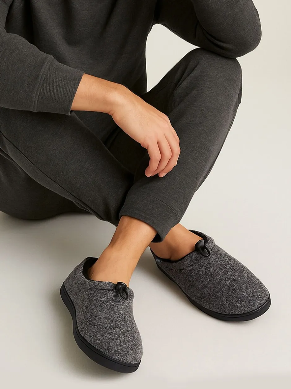 Pantoffels|Totes Isotoner Mens Felt Full Back Slippers With Pull Toggle