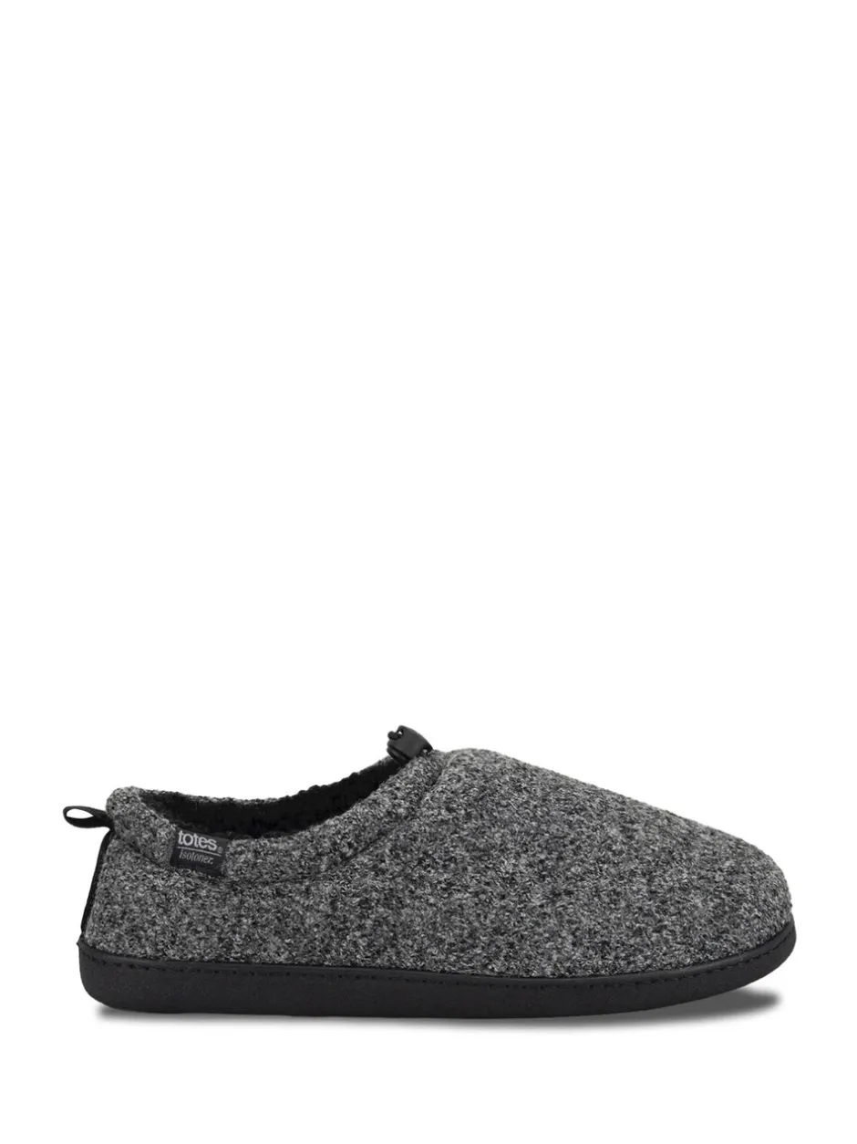 Pantoffels|Totes Isotoner Mens Felt Full Back Slippers With Pull Toggle