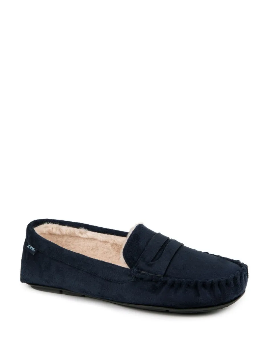 Pantoffels|Totes Toasties Mens Suedette Moccasin Slippers With Faux Fur Lining