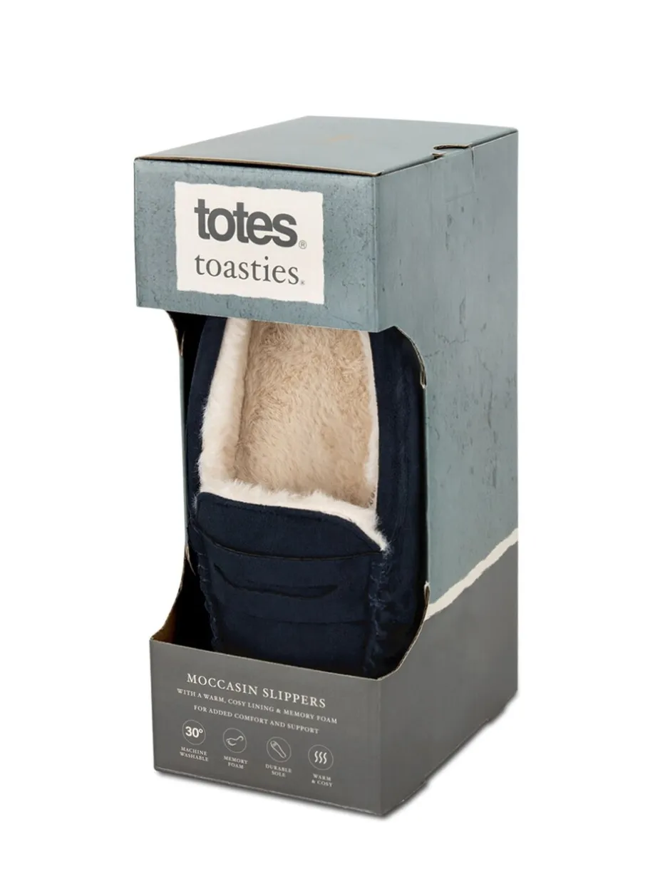 Pantoffels|Totes Toasties Mens Suedette Moccasin Slippers With Faux Fur Lining