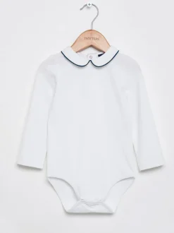 Rompertjes En Hemdjes|Trotters London witte Milo body met bies en lange mouwen