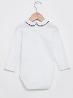 Rompertjes En Hemdjes|Trotters London witte Milo body met bies en lange mouwen