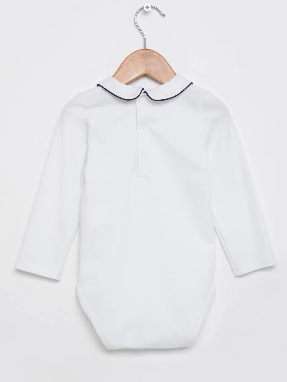 Rompertjes En Hemdjes|Trotters London witte Milo body met bies en lange mouwen