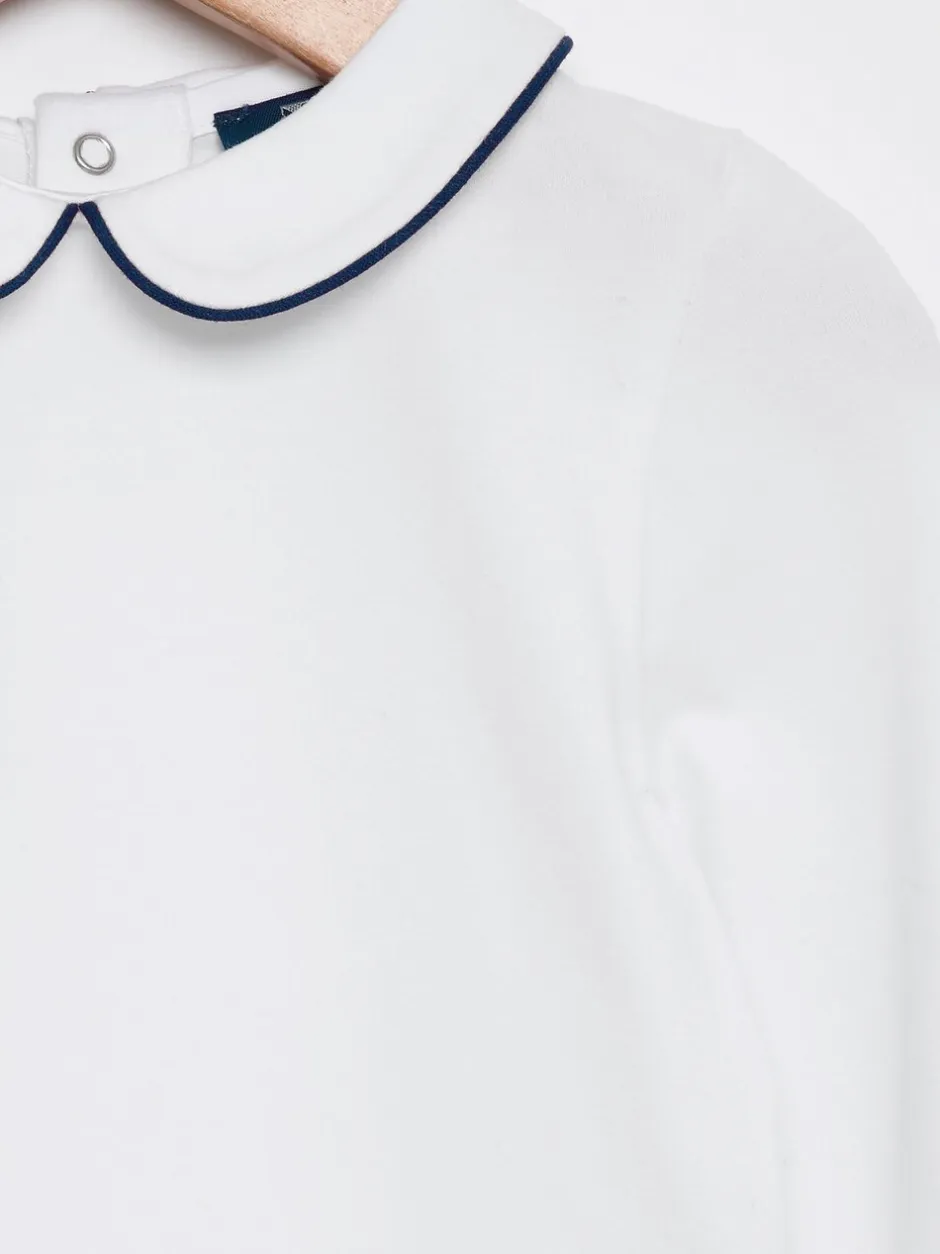 Rompertjes En Hemdjes|Trotters London witte Milo body met bies en lange mouwen