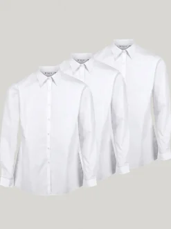 Overhemden En Blouses*Trutex White Slim Fit Long Sleeve 3 Pack School Shirts