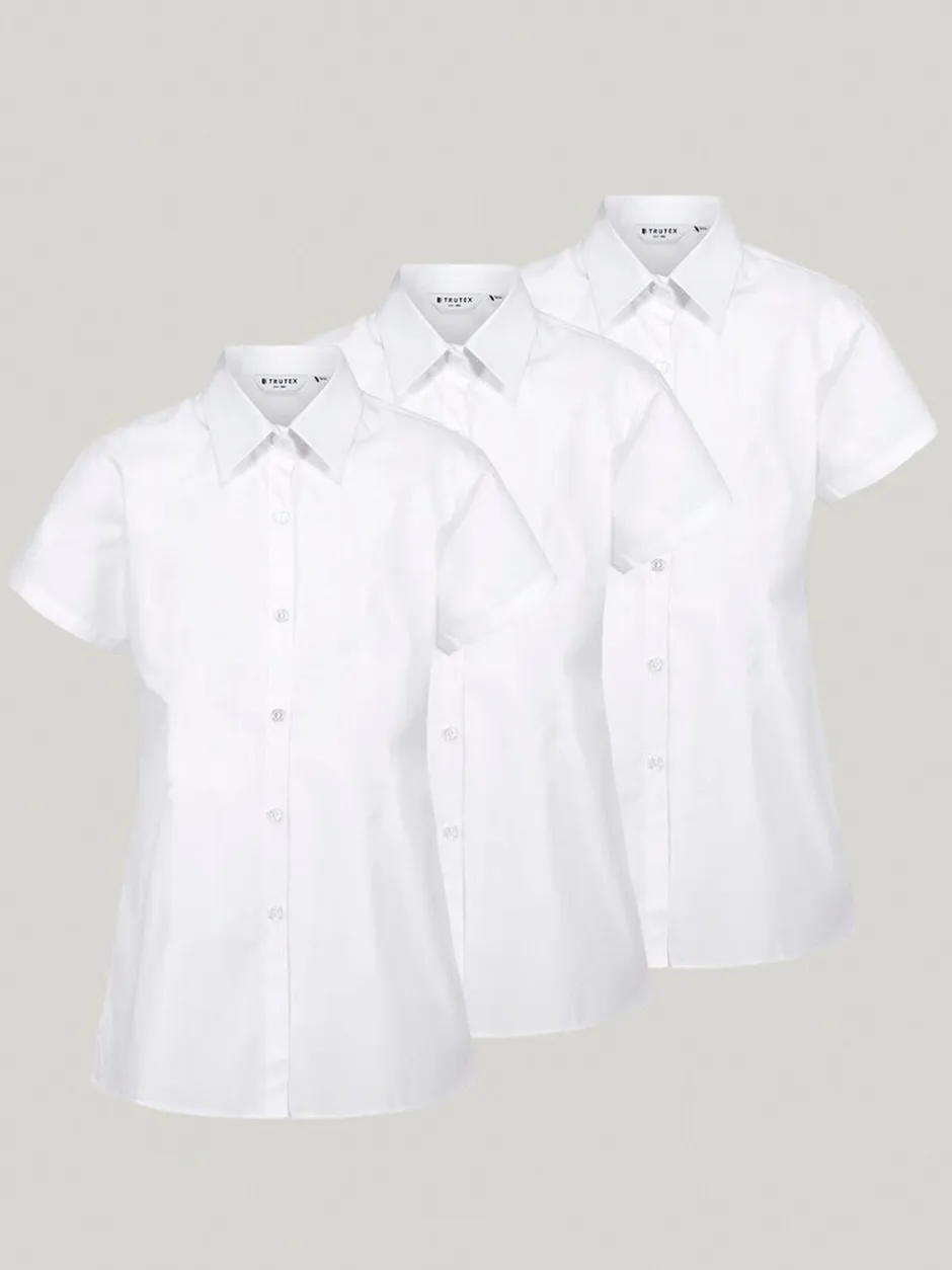 Overhemden En Blouses|Trutex Witte Slim Fit Korte Mouwen 3 Pack School Overhemden