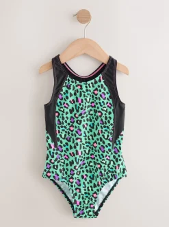 Badkleding|Next - Sports Open Back Swimsuit (3-16yrs) Turquoise met dierenprint