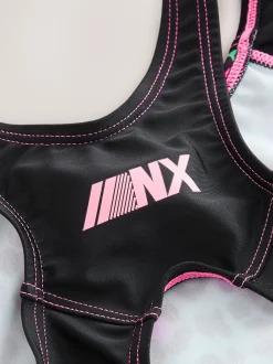 Badkleding|Next - Sports Open Back Swimsuit (3-16yrs) Turquoise met dierenprint