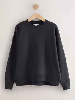 Hoody's En Sweatshirts*Next Ultiem zwart - Supersoft Peached Essentials sweatshirt met ronde hals en naaddetail