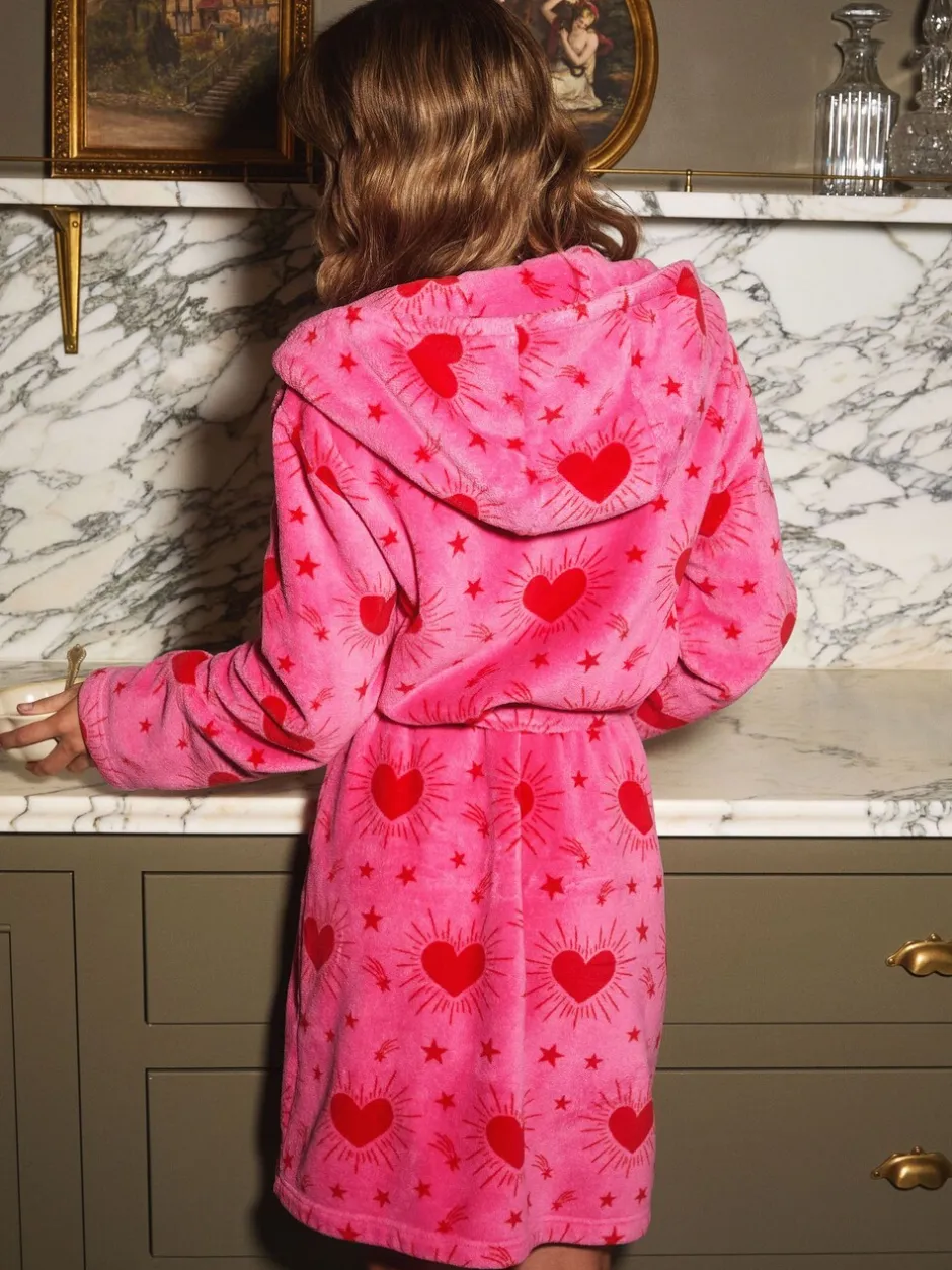 Badjassen|Alle Nacht- En Loungekleding*Urban Threads Pink Heart & Star Fleece Dressing Gown